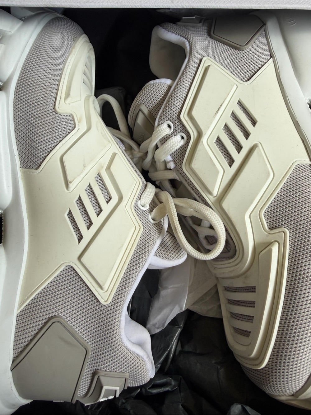 Prada Men's Sneakers in Light Gray and Cream
